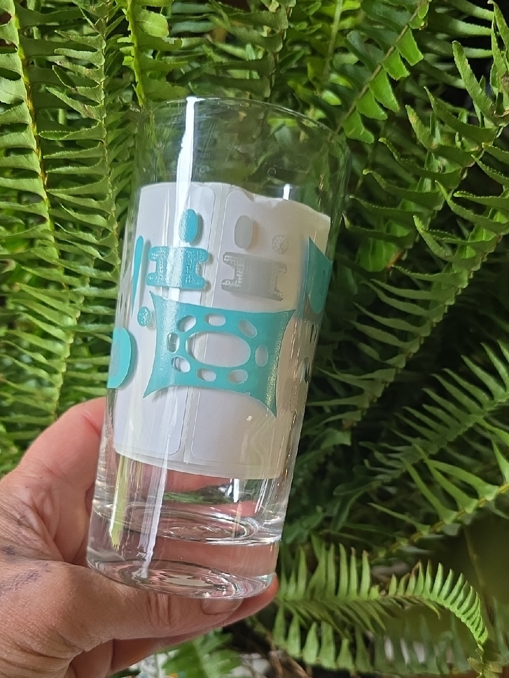 Blue Heaven Atomic MCM 1950s Vintage Tumbler Drinking Glass Aqua Royal China